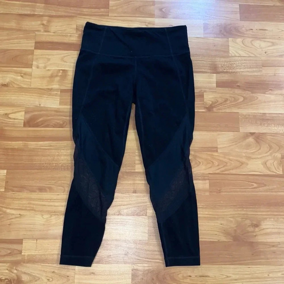 Athleta Black Mesh Detailed Leggings - Picture 1 of 6